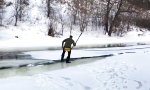 Funny Video - Überquerungskünstler am gefrorenen Fluss