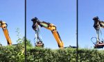 Hecke stutzen mit schwerem Gerät